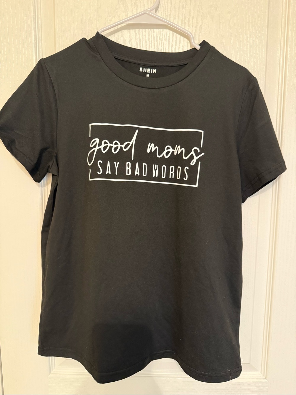 SHEIN Black Graphic Tee with White Slogan - Kids Short Sleeve